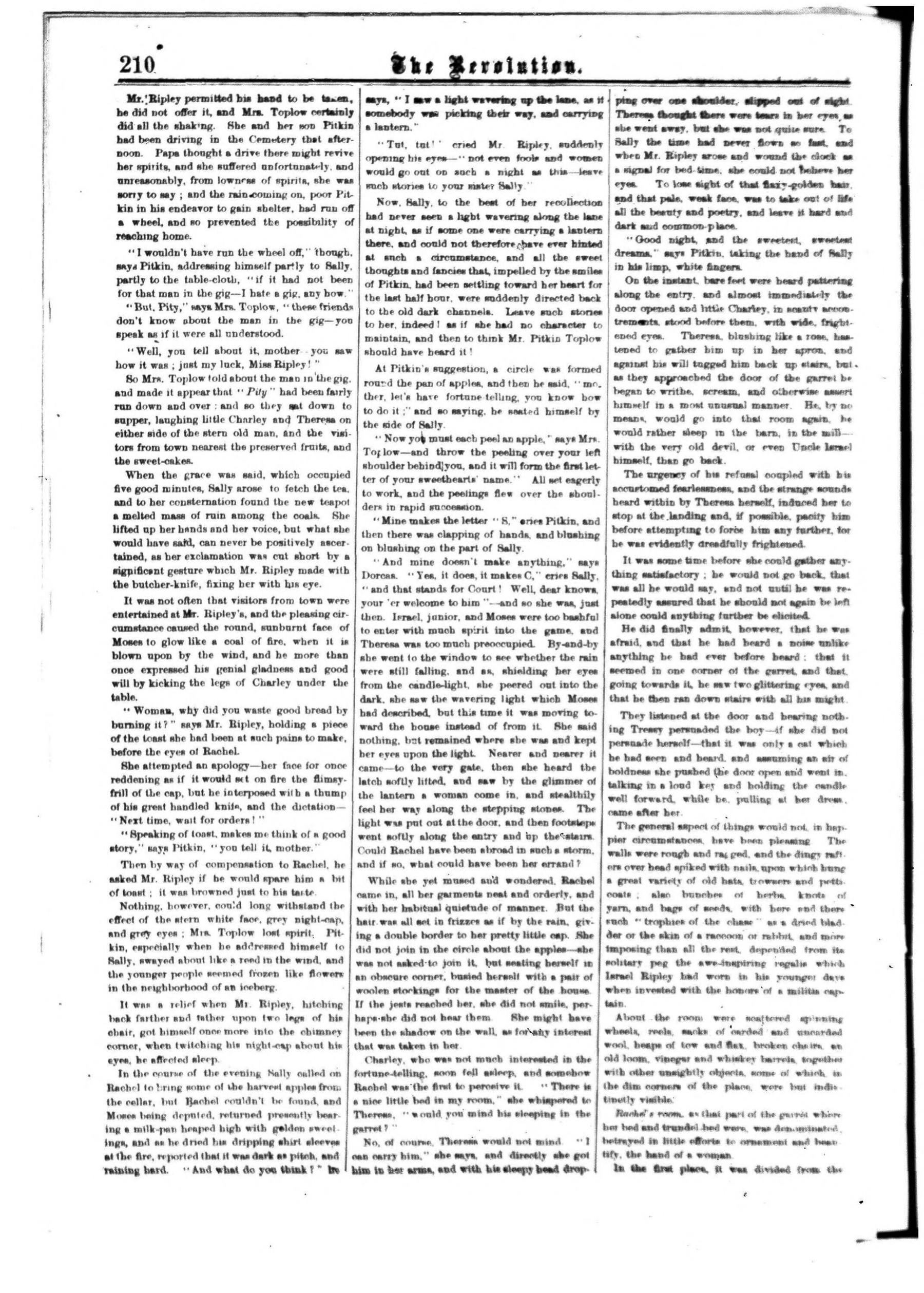 Page 2 of The Revolution, vol. 5, no. 14, April 7, 1870, p. 210