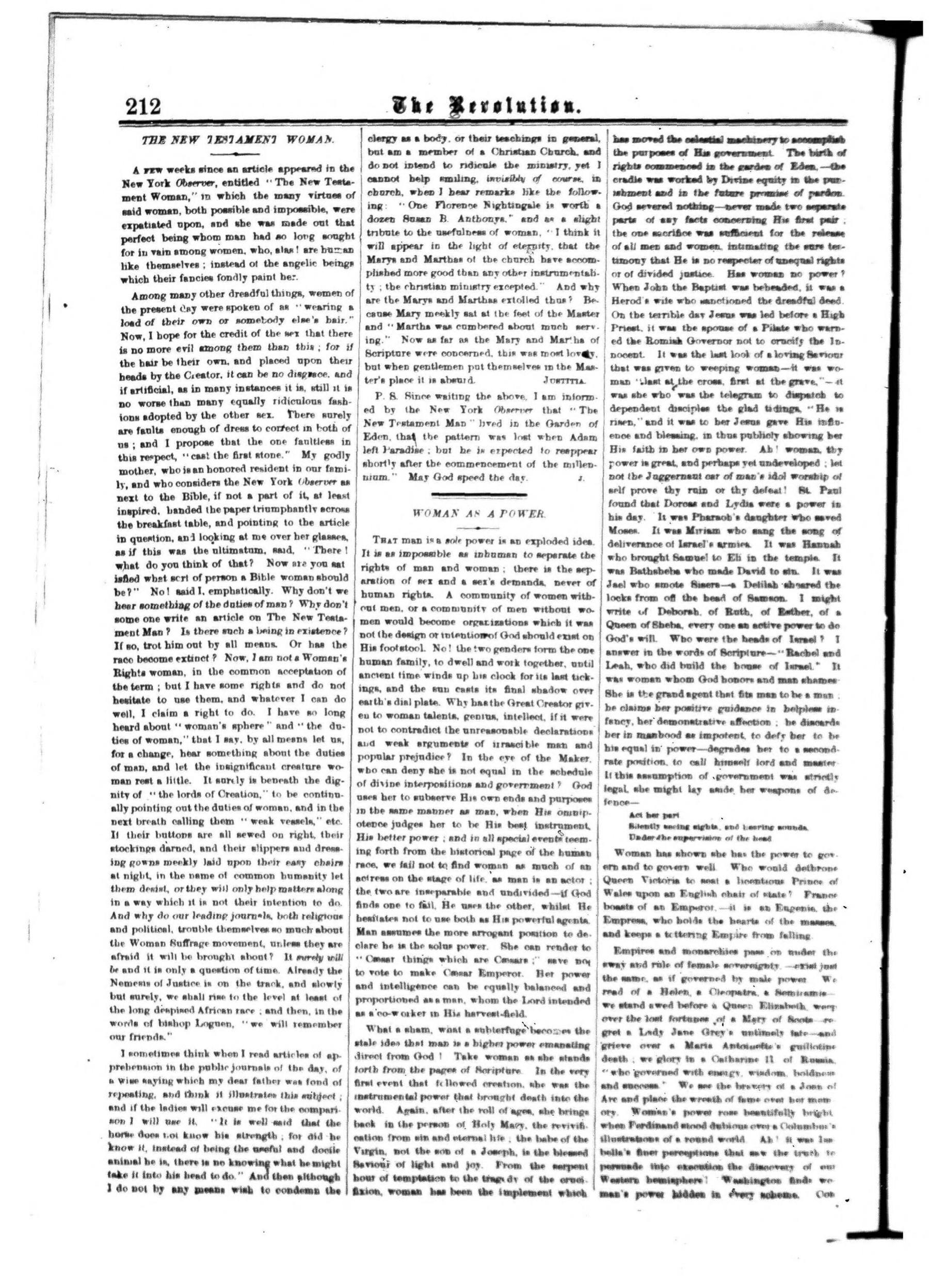 Page 4 of The Revolution, vol. 5, no. 14, April 7, 1870, p. 212
