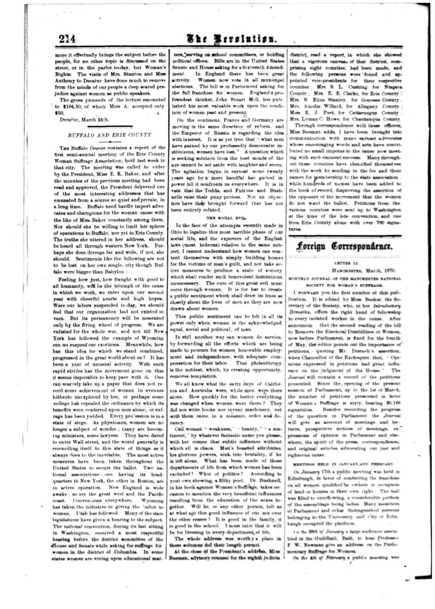 Page 6 of The Revolution, vol. 5, no. 14, April 7, 1870, p. 214