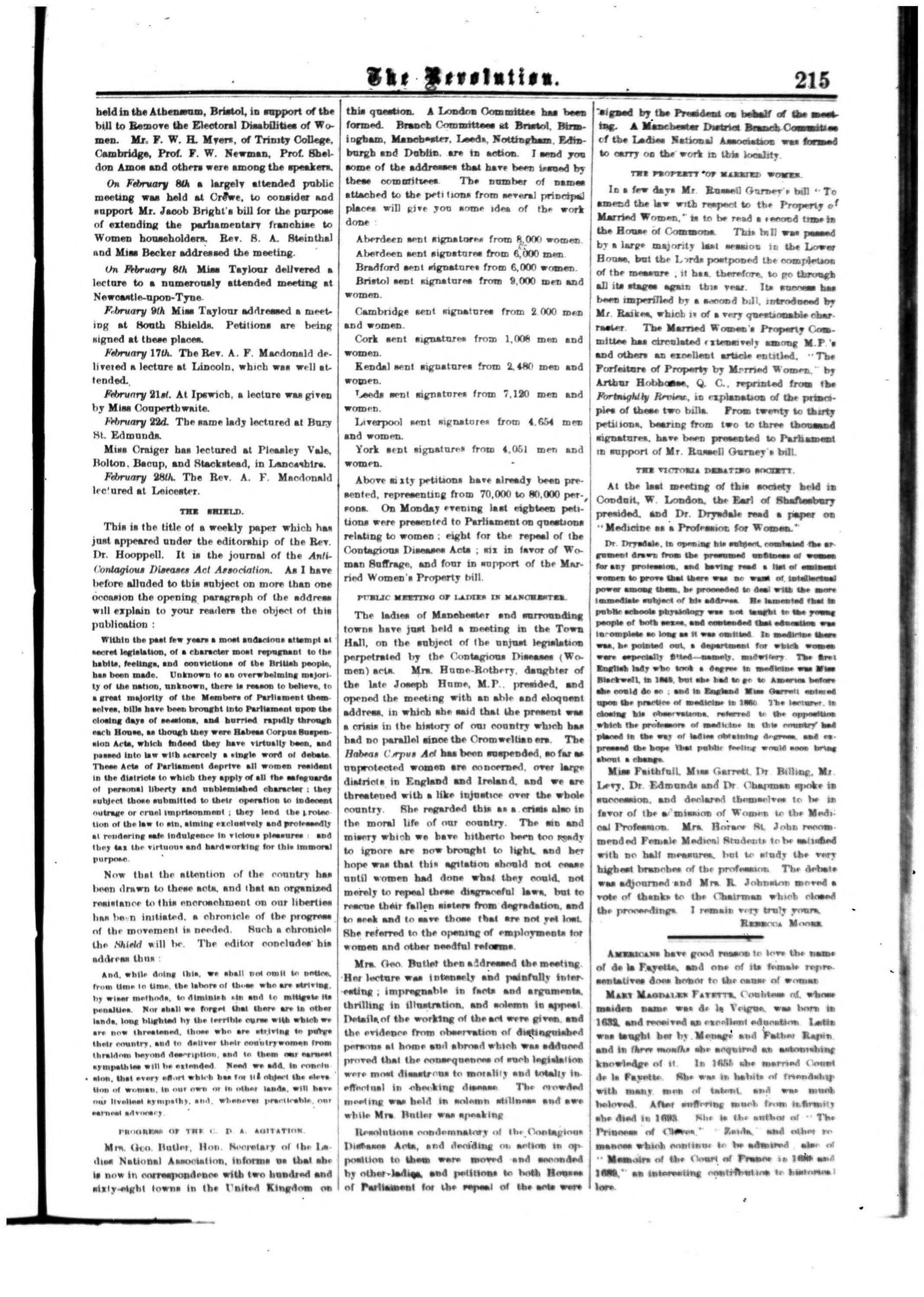 Page 7 of The Revolution, vol. 5, no. 14, April 7, 1870, p. 215