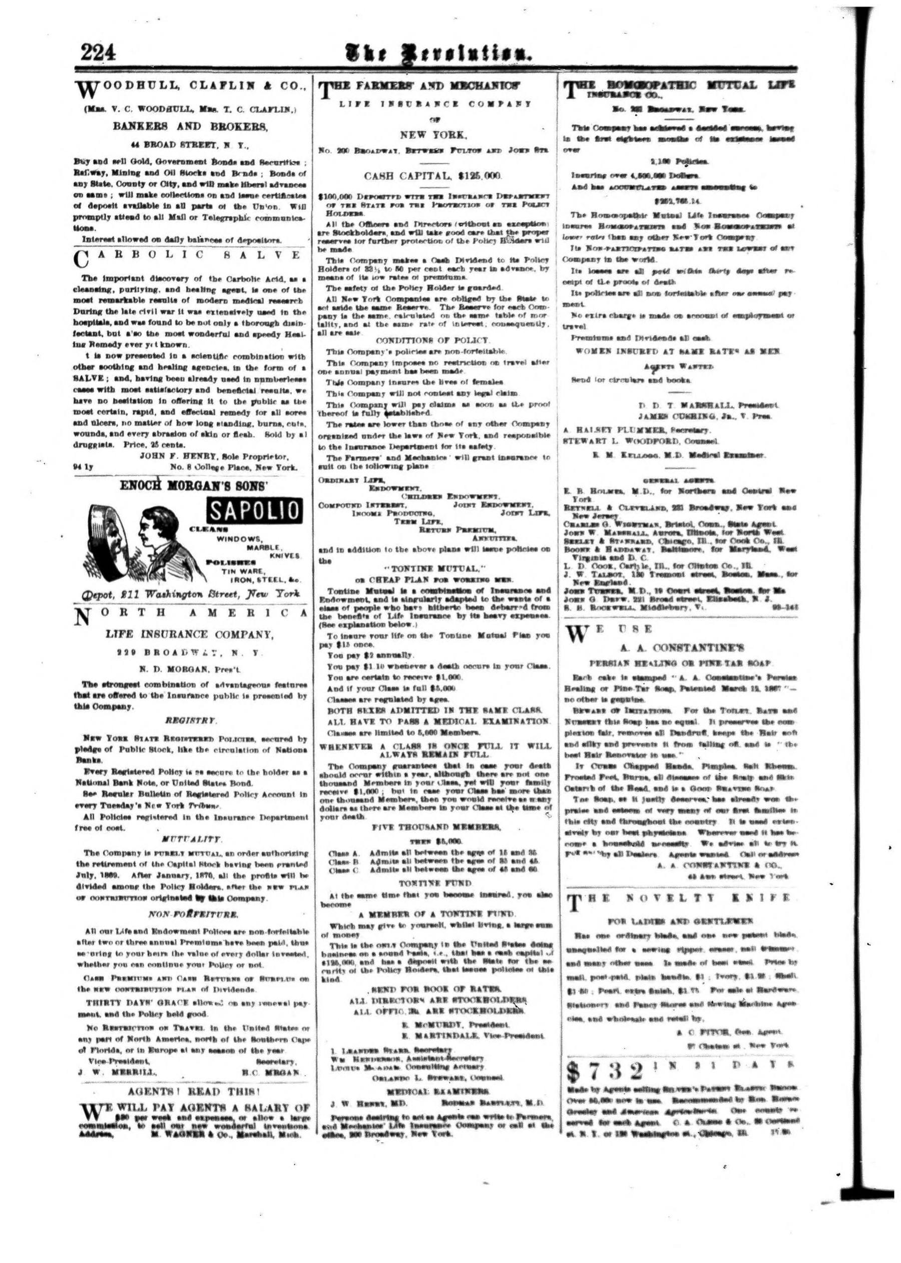 Page 16 of The Revolution, vol. 5, no. 14, April 7, 1870, p. 224