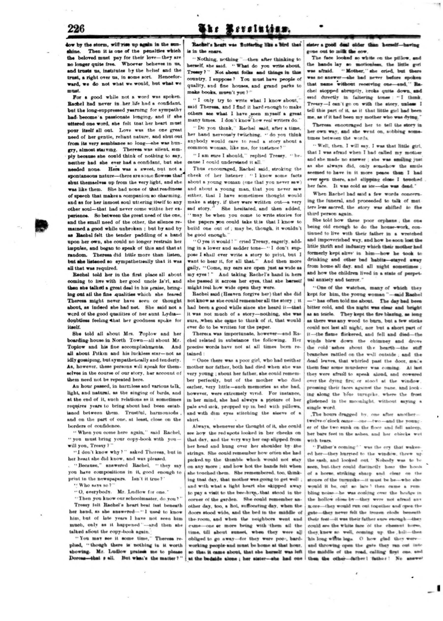 Page 2 of The Revolution, vol. 5, no. 15, April 14, 1870, p. 226