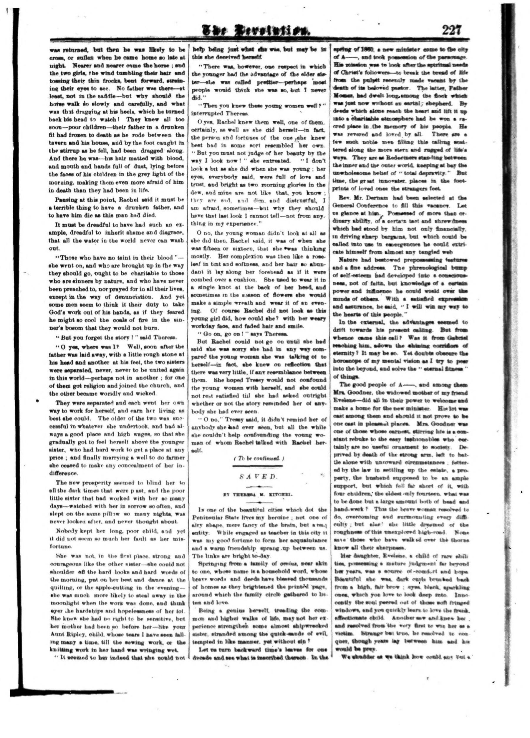 Page 3 of The Revolution, vol. 5, no. 15, April 14, 1870, p. 227