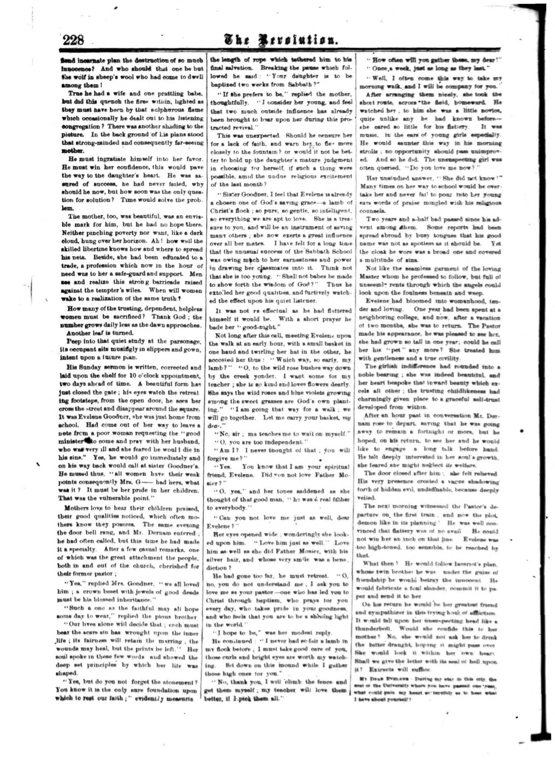 Page 4 of The Revolution, vol. 5, no. 15, April 14, 1870, p. 228