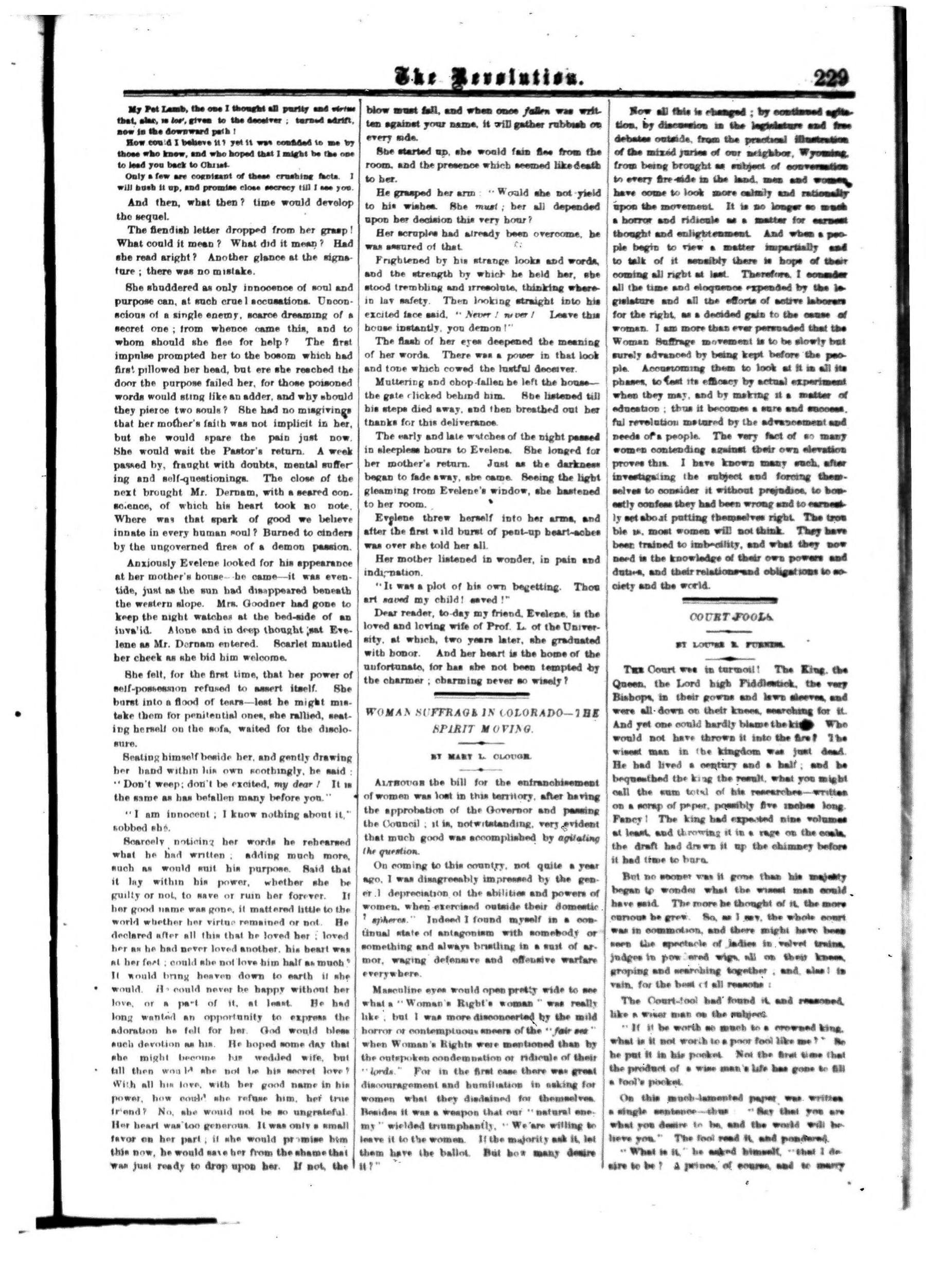 Page 5 of The Revolution, vol. 5, no. 15, April 14, 1870, p. 229