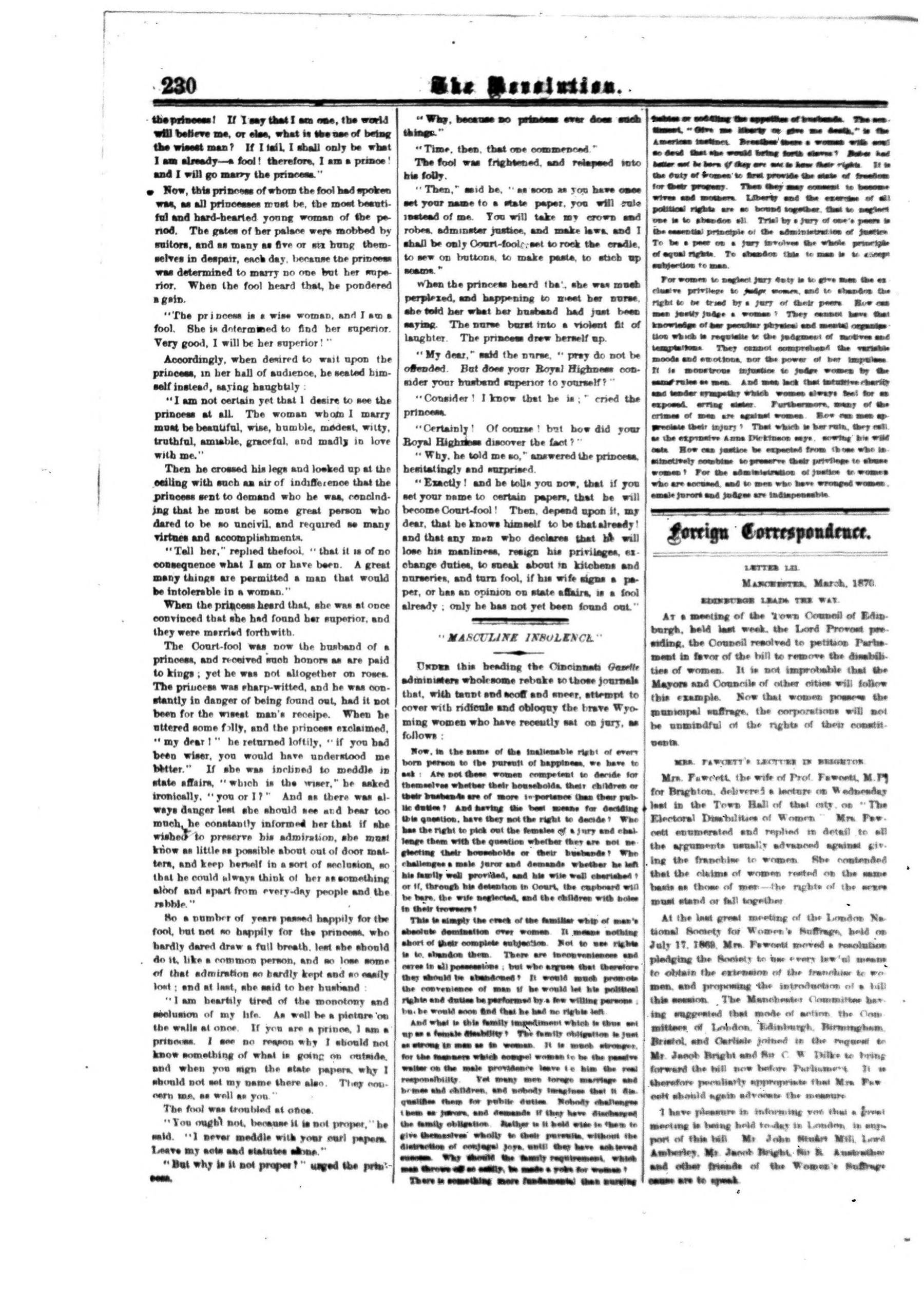 Page 6 of The Revolution, vol. 5, no. 15, April 14, 1870, p. 230