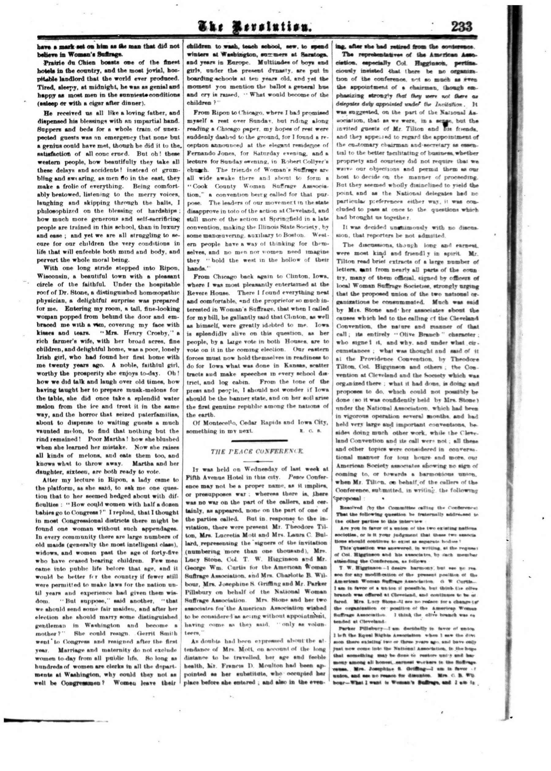 Page 9 of The Revolution, vol. 5, no. 15, April 14, 1870, p. 233