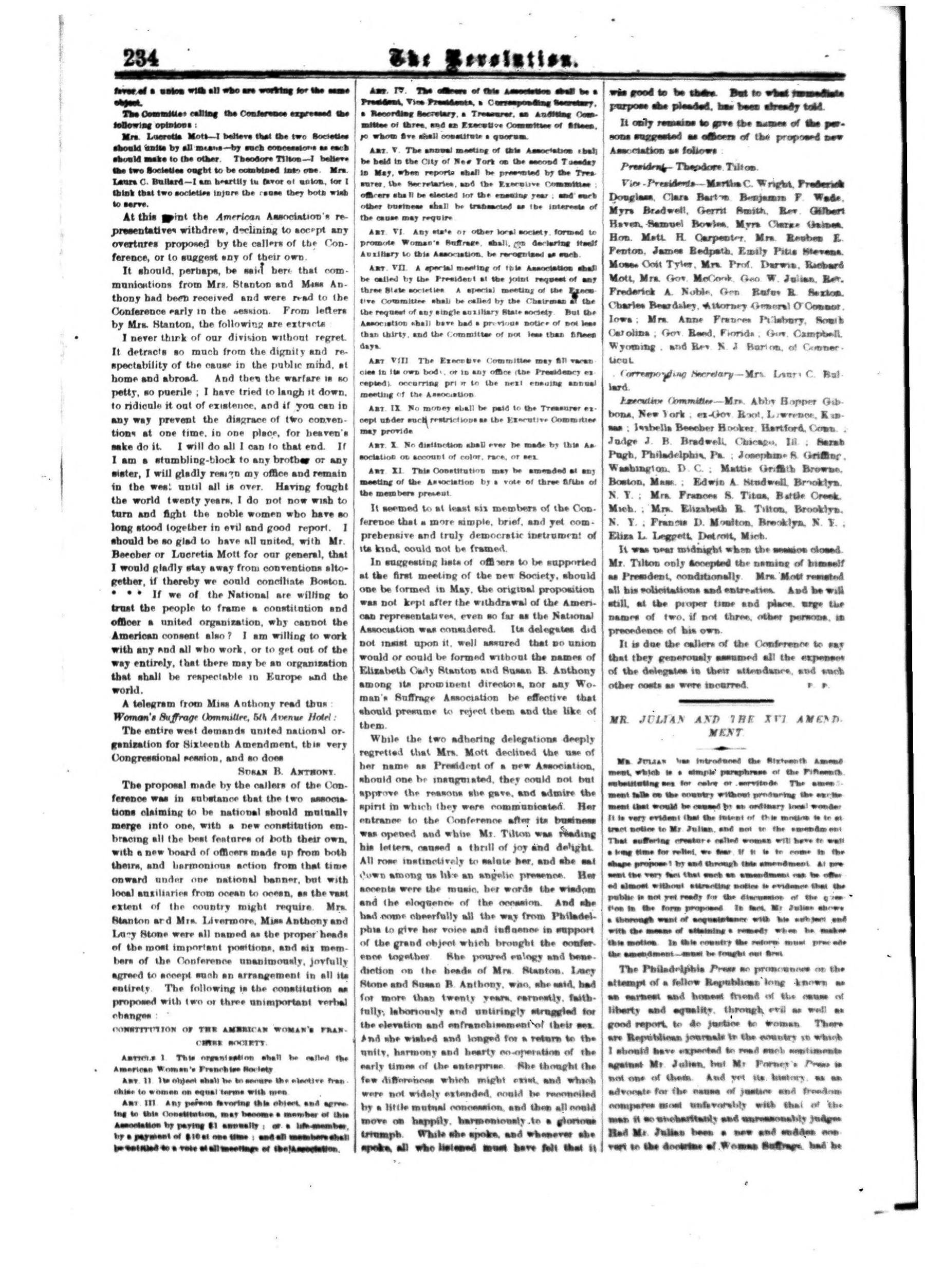 Page 10 of The Revolution, vol. 5, no. 15, April 14, 1870, p. 234
