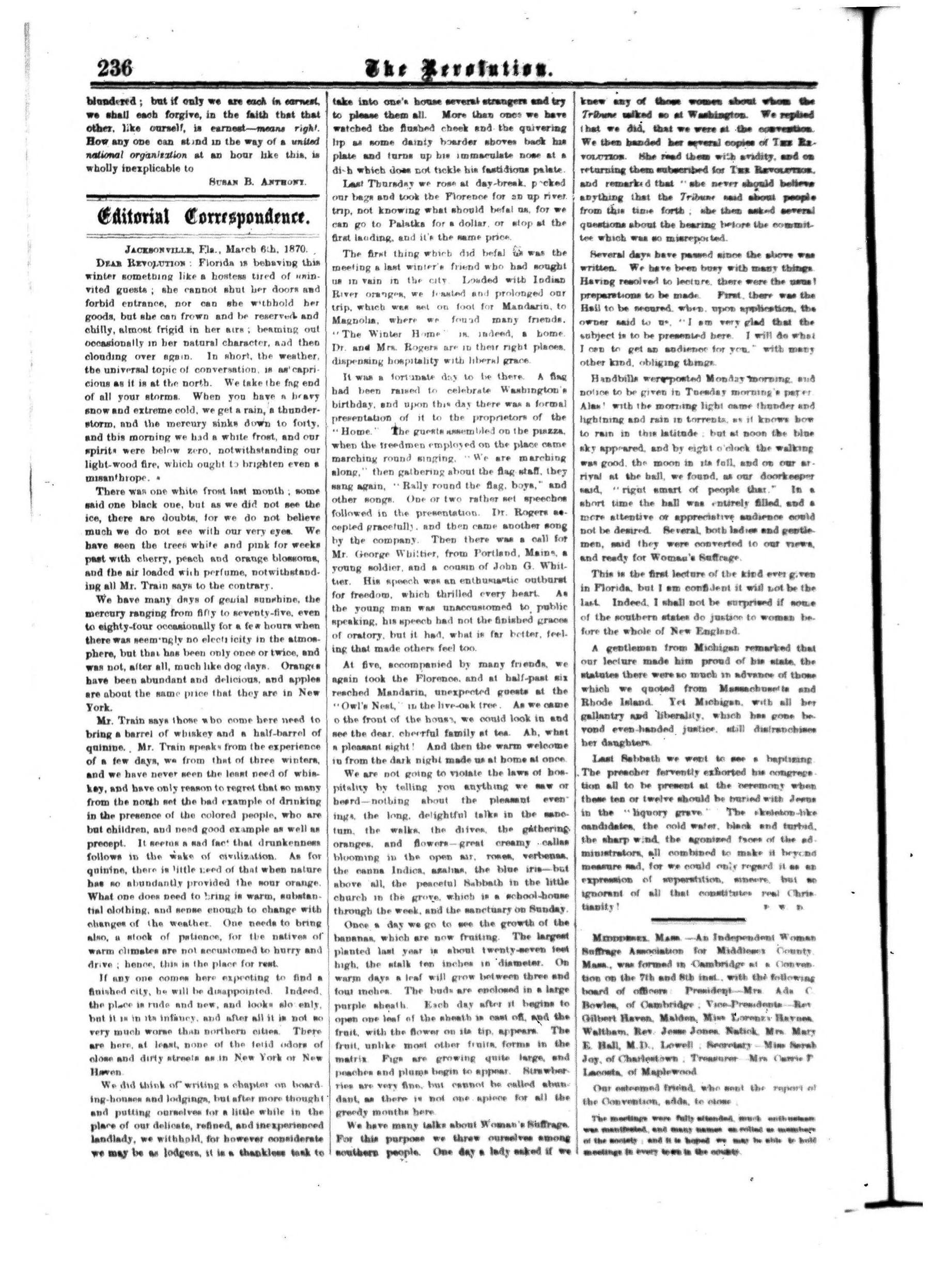 Page 12 of The Revolution, vol. 5, no. 15, April 14, 1870, p. 236