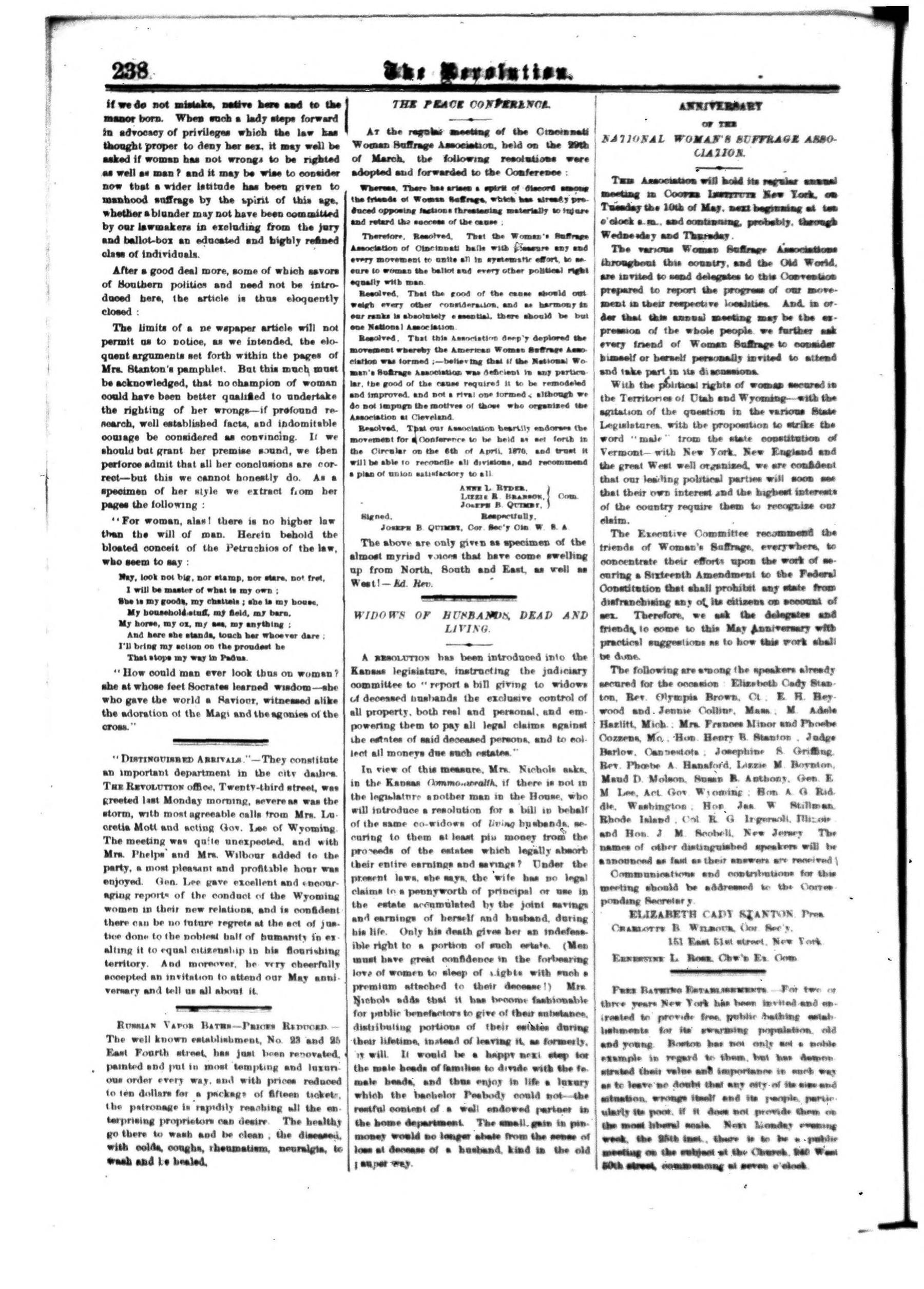 Page 14 of The Revolution, vol. 5, no. 15, April 14, 1870, p. 238
