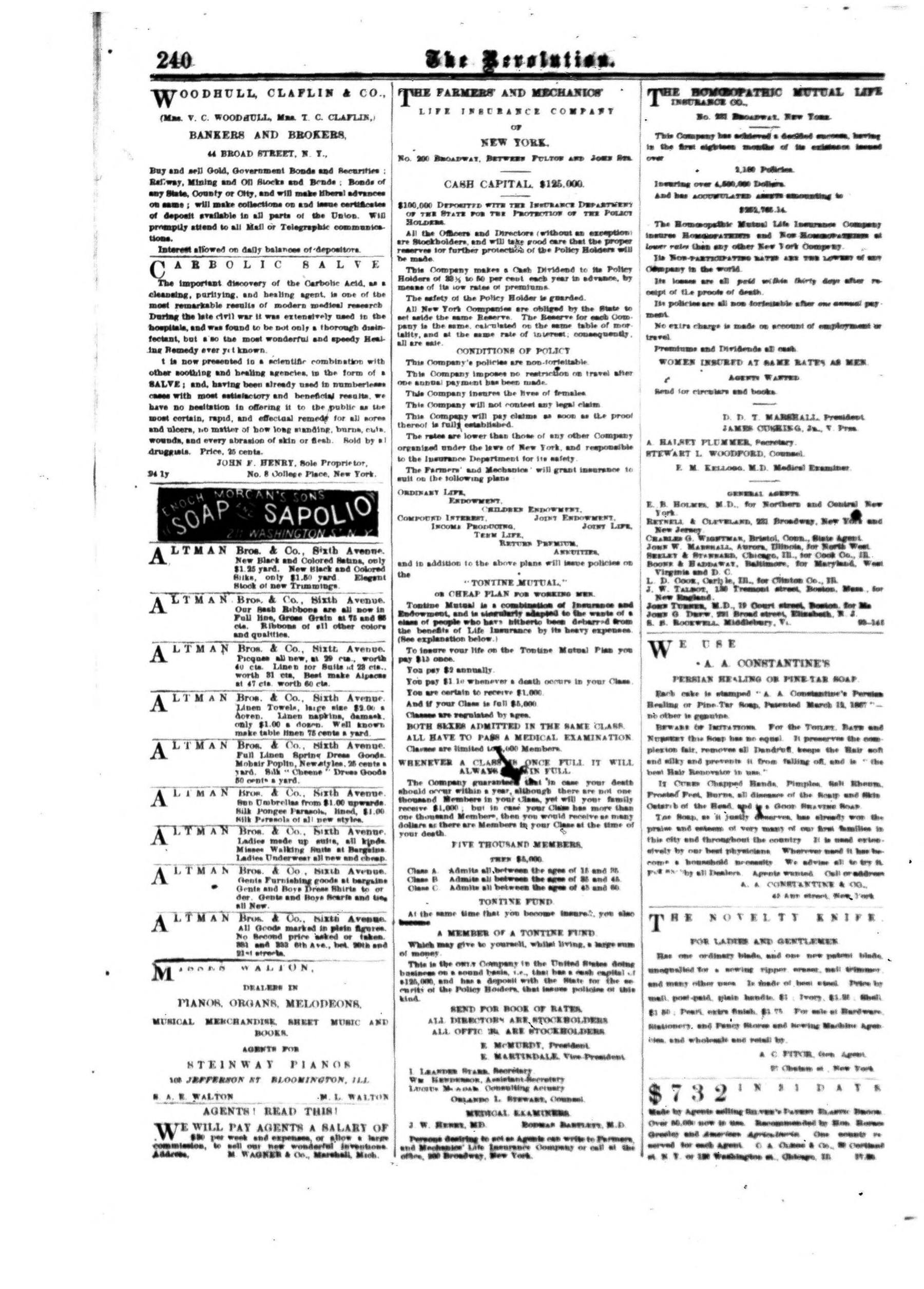 Page 16 of The Revolution, vol. 5, no. 15, April 14, 1870, p. 240