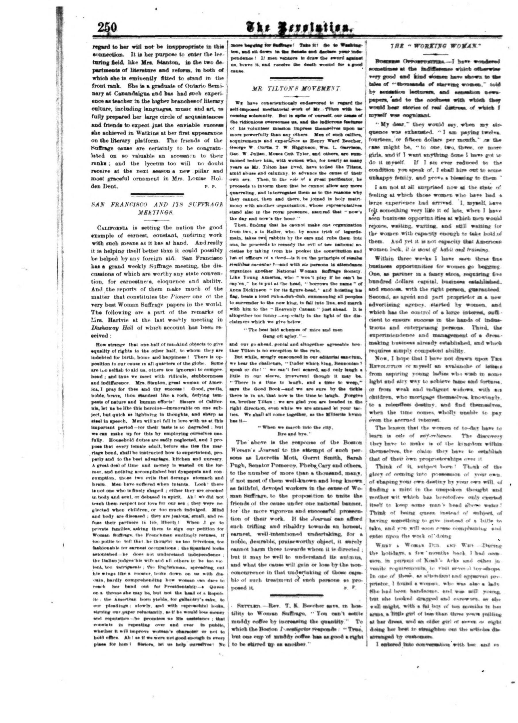 Page 10 of The Revolution, vol. 5, no. 16, April 21, 1870, p. 250