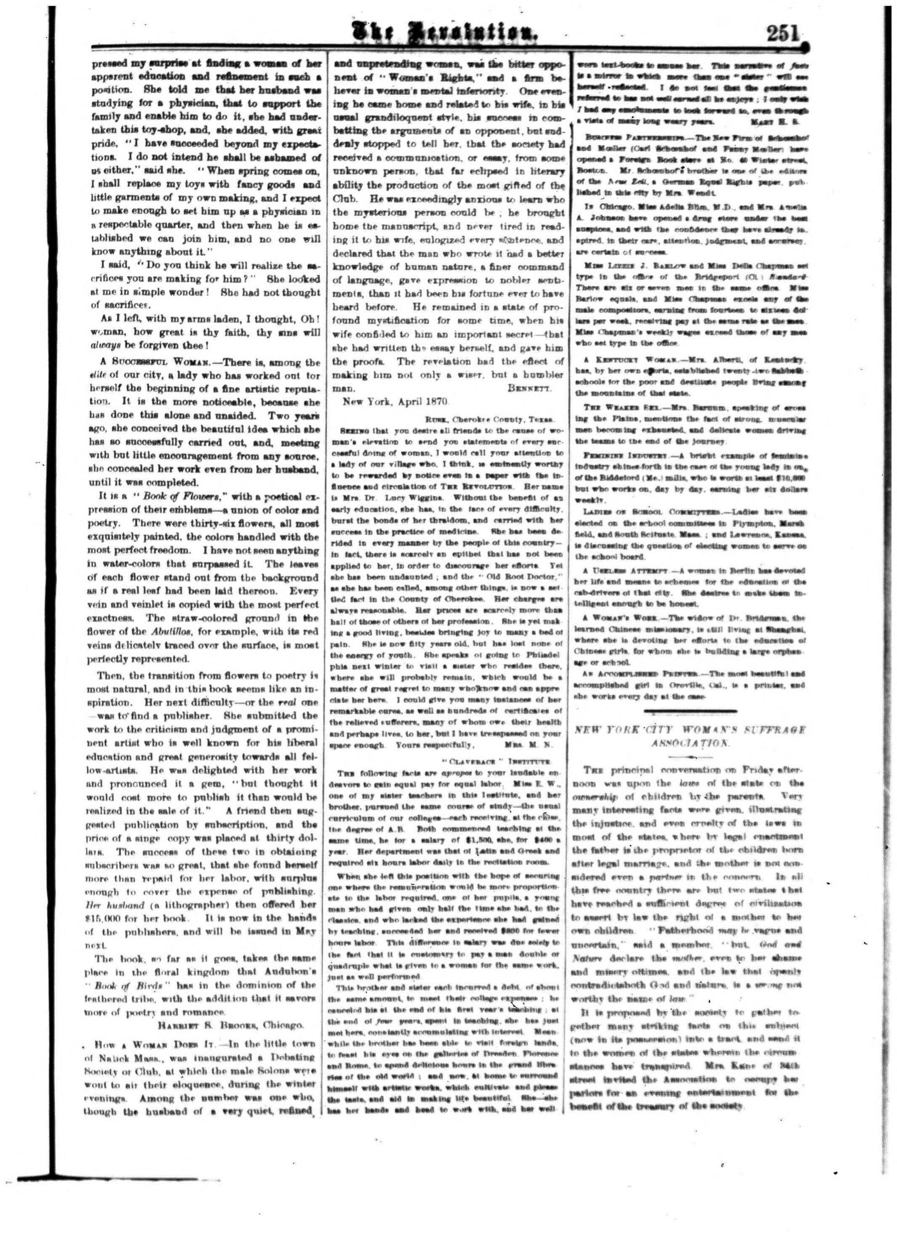 Page 11 of The Revolution, vol. 5, no. 16, April 21, 1870, p. 251