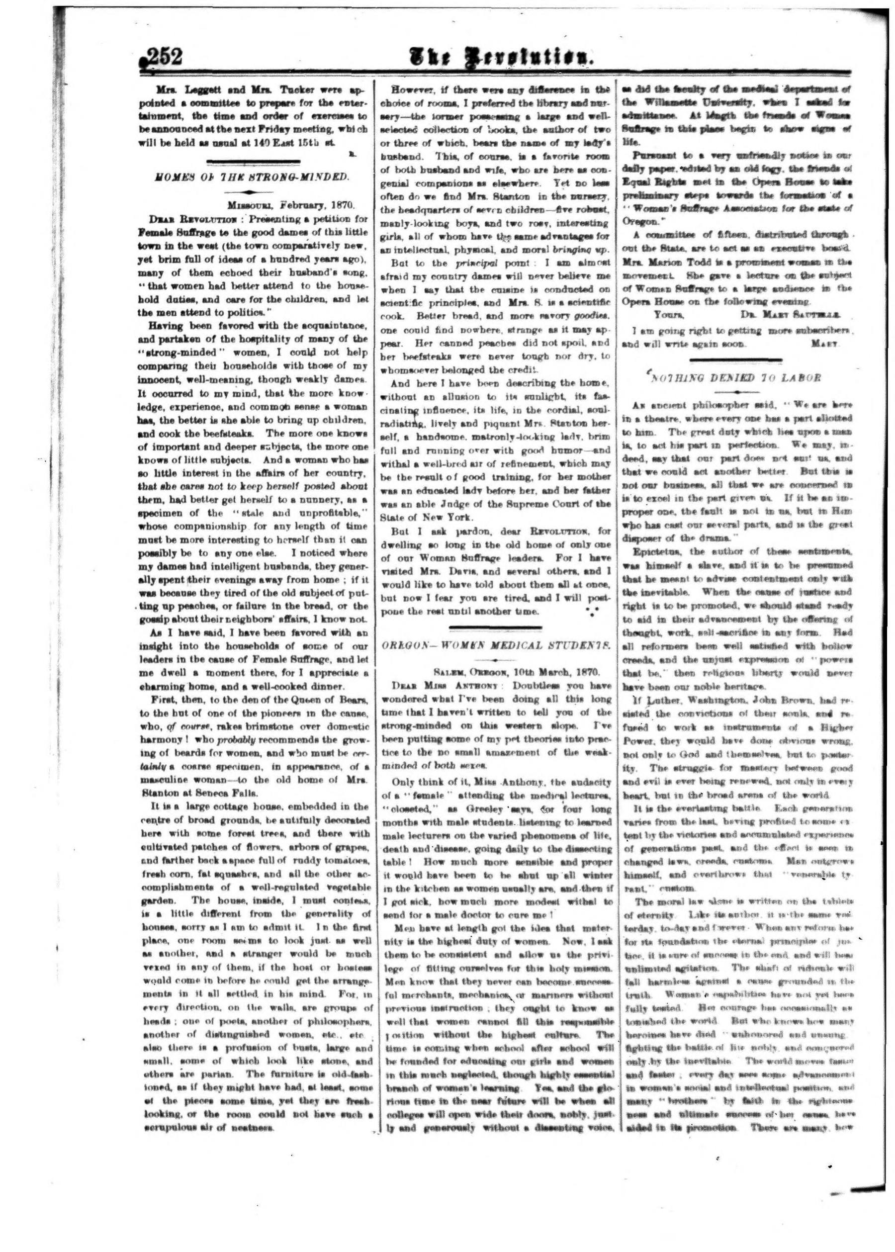 Page 12 of The Revolution, vol. 5, no. 16, April 21, 1870, p. 252