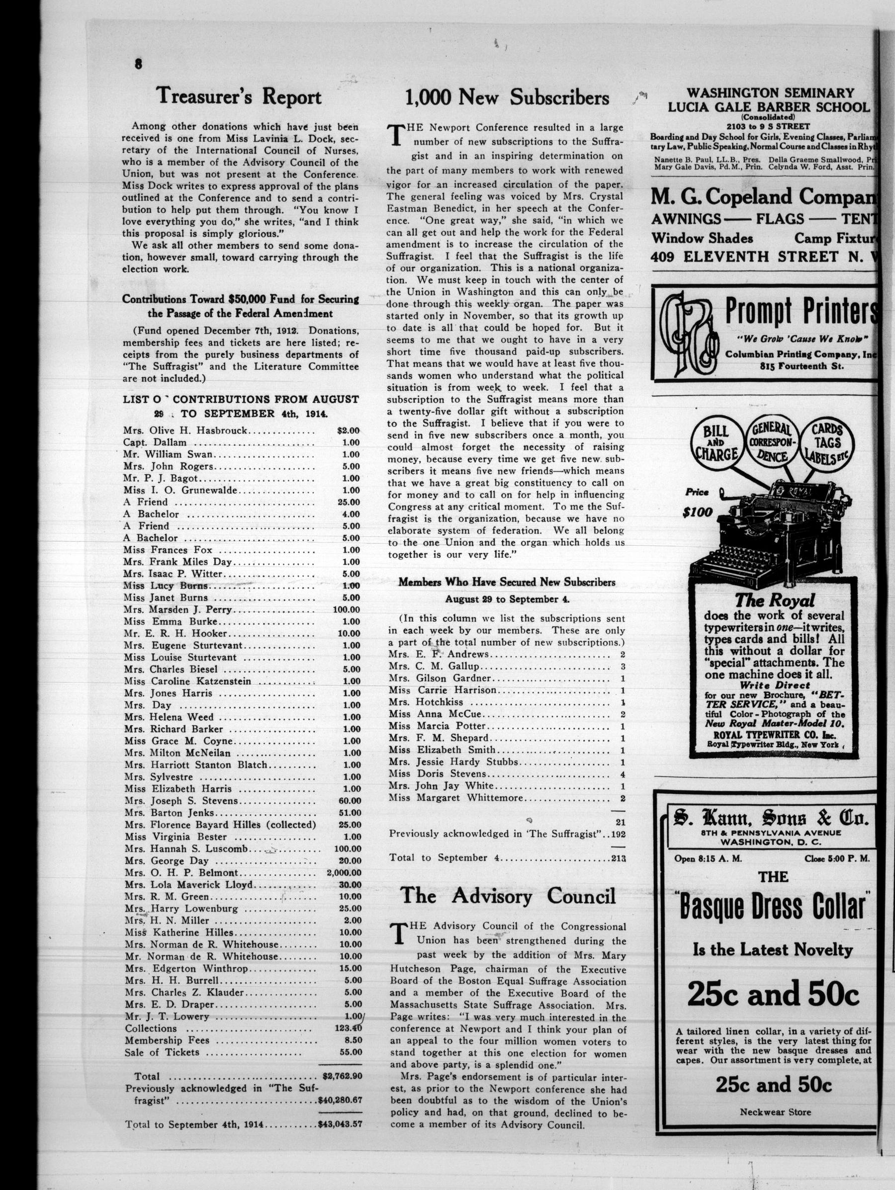 Page 8 of The Suffragist, vol. 2, no. 37, September 12, 1914, p. 8