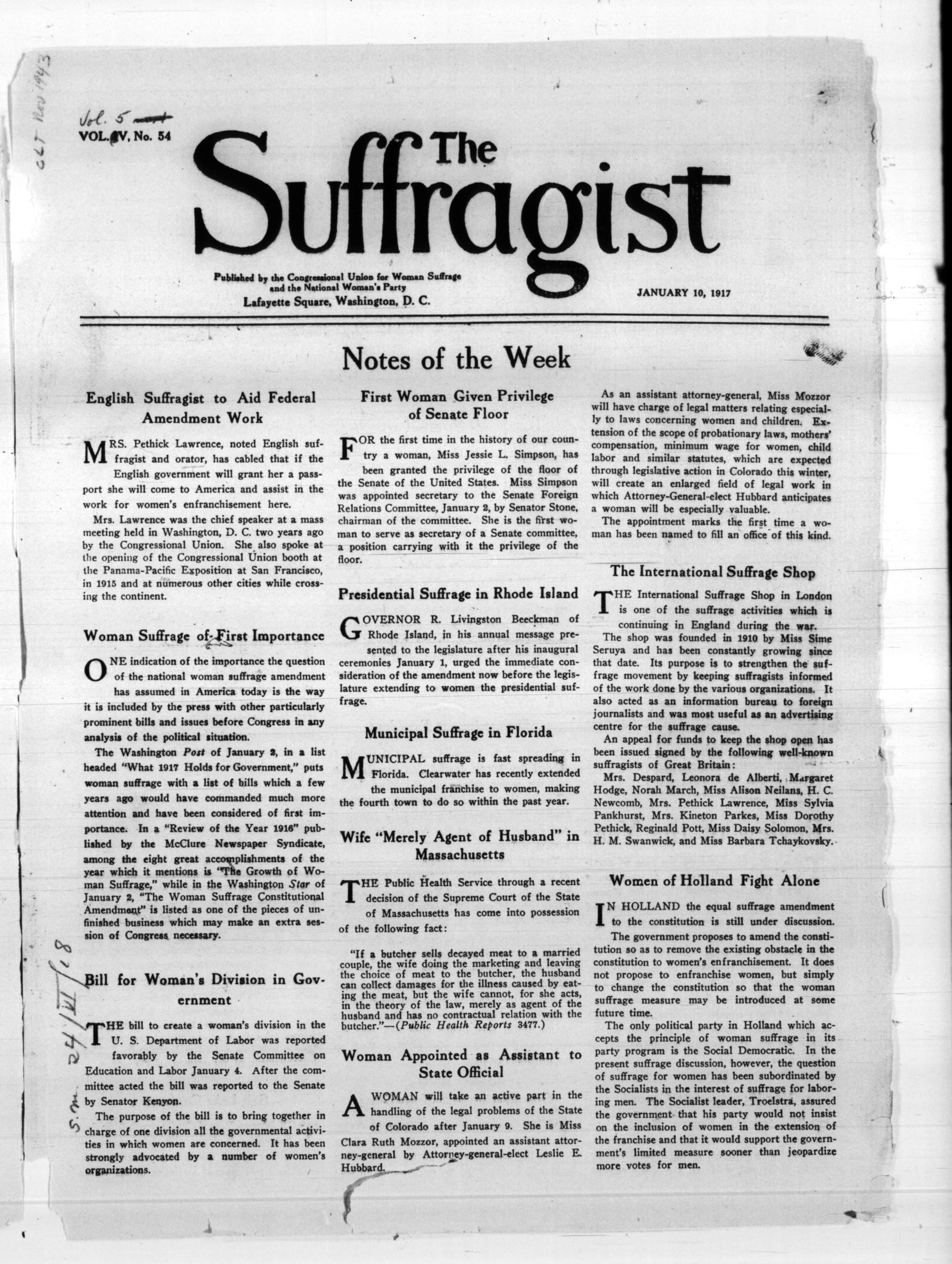 Page 3 of The Suffragist, vol. 5, no. 54, January 10, 1917, p. 3