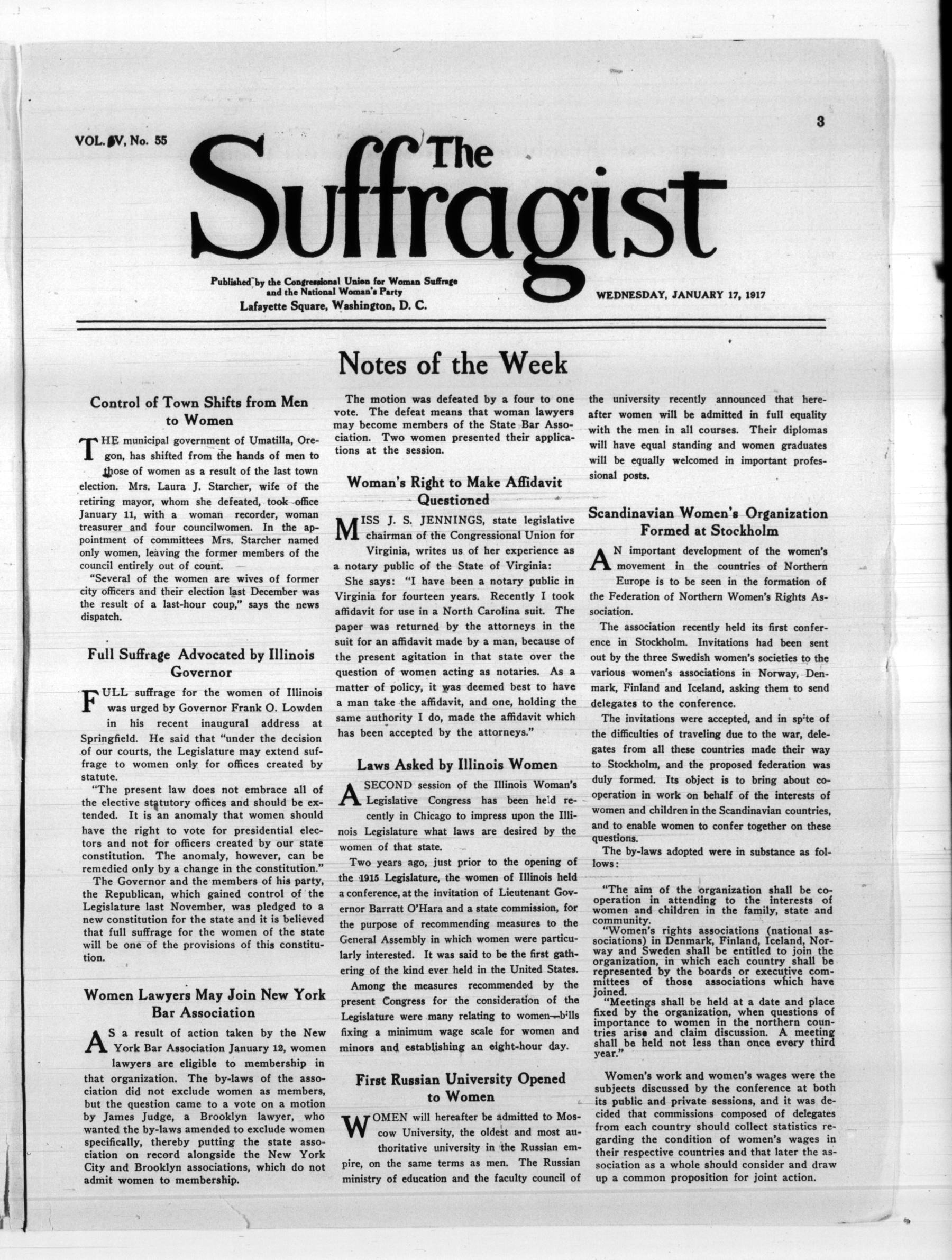 Page 3 of The Suffragist, vol. 5, no. 55, January 17, 1917, p. 3
