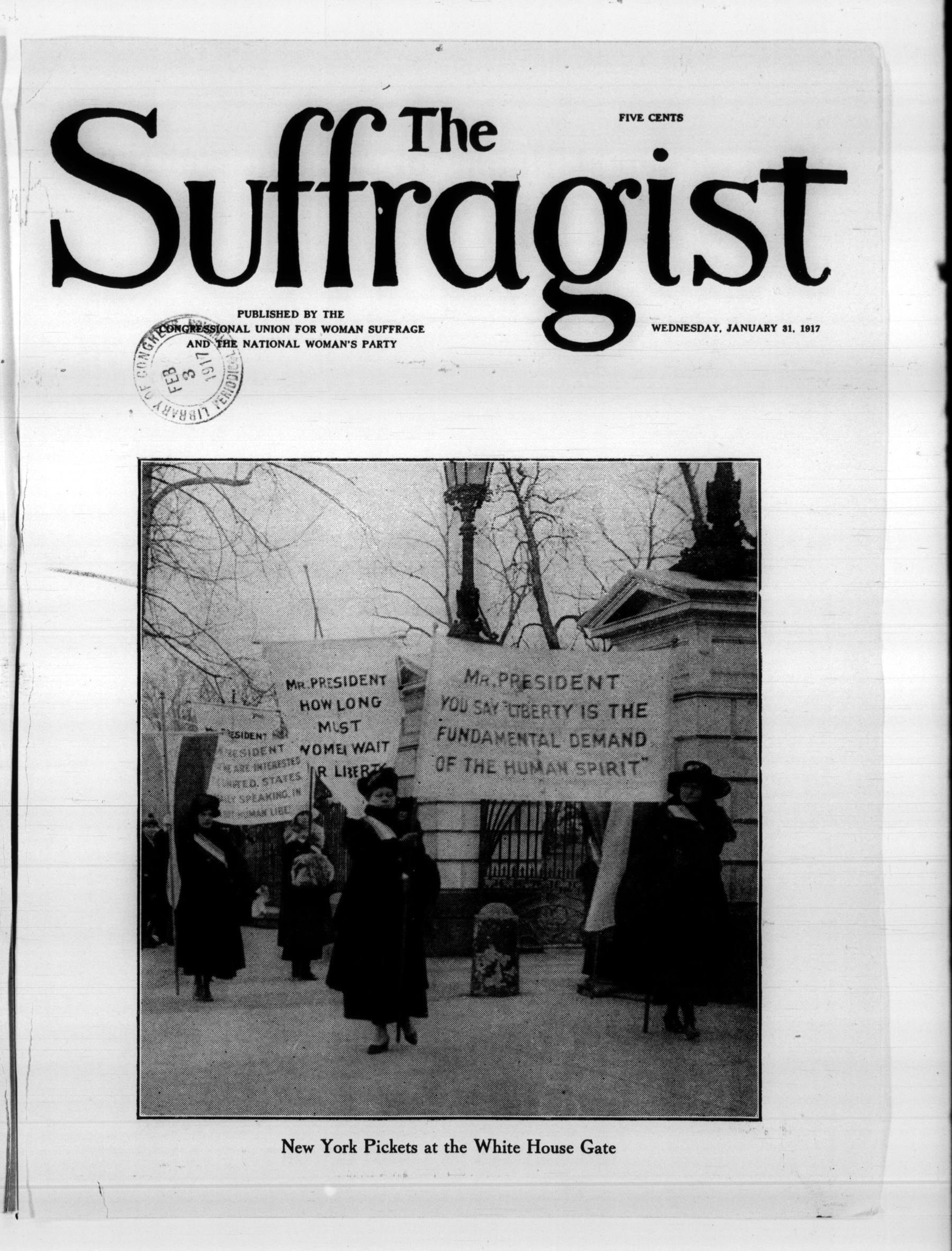 Page 1 of The Suffragist, vol. 5, no. 56, January 31, 1917, p. 1