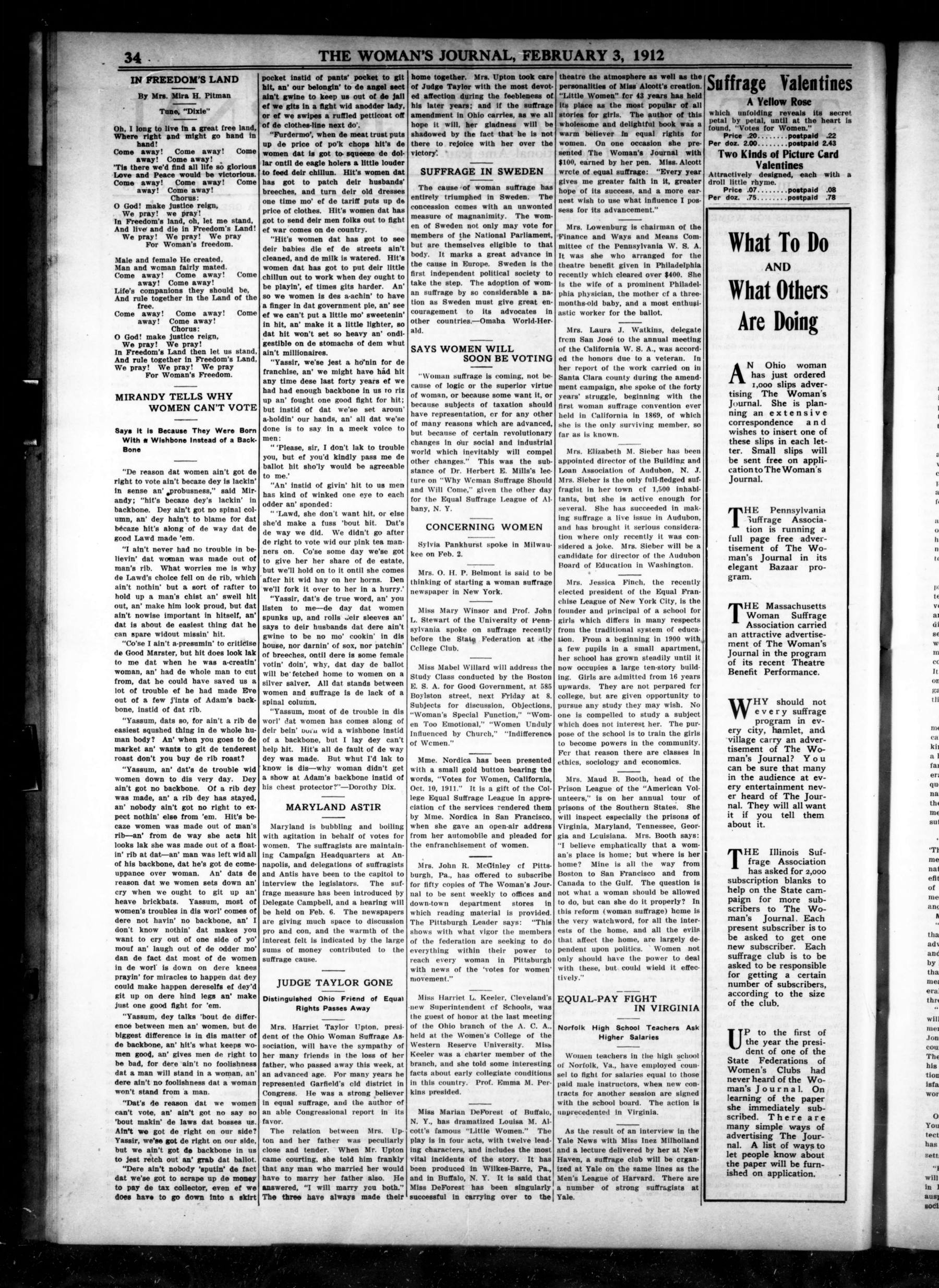 Page 2 of The Woman's Journal, vol. 43, no. 5, February 3, 1912, p. 34