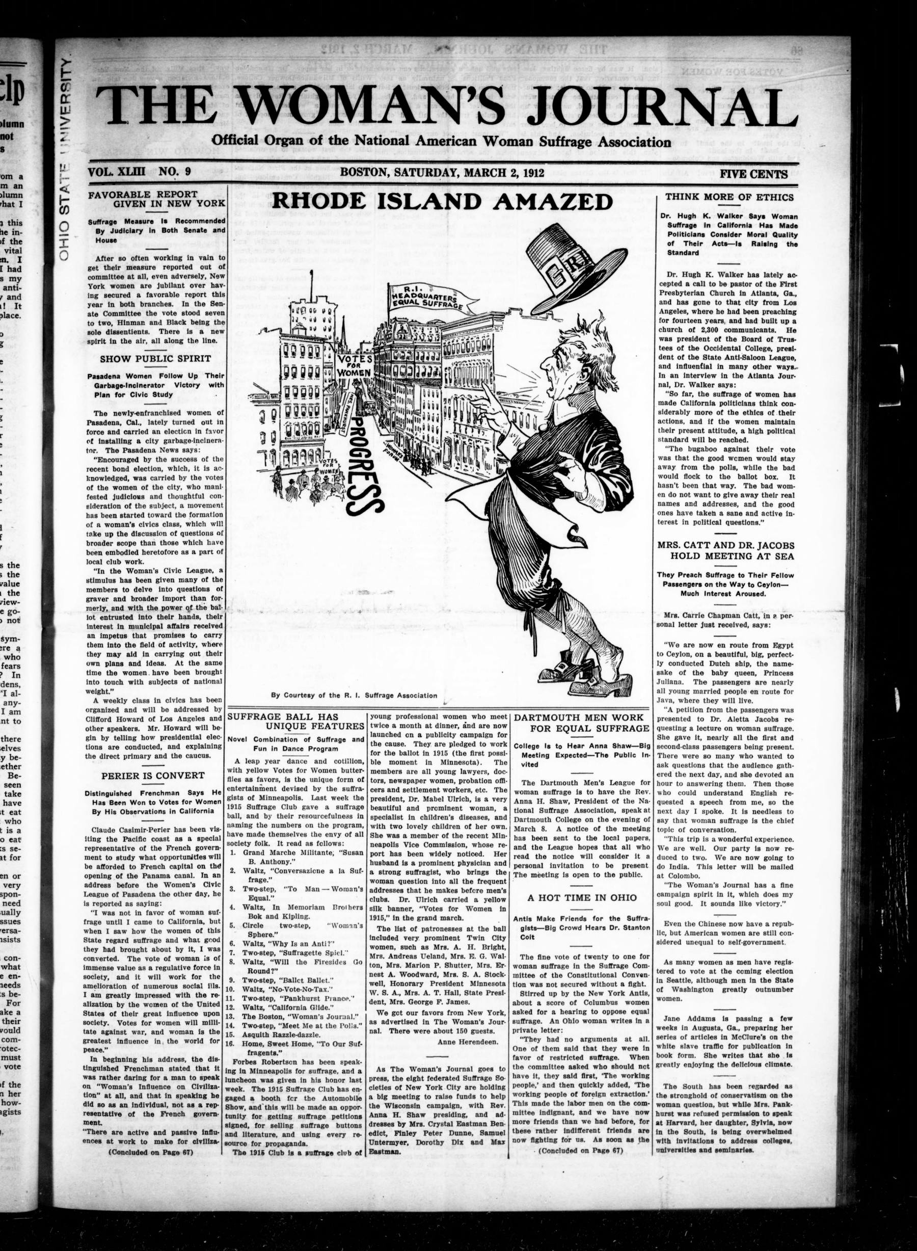 Page 1 of The Woman's Journal, vol. 43, no. 9, March 2, 1912, p. 65
