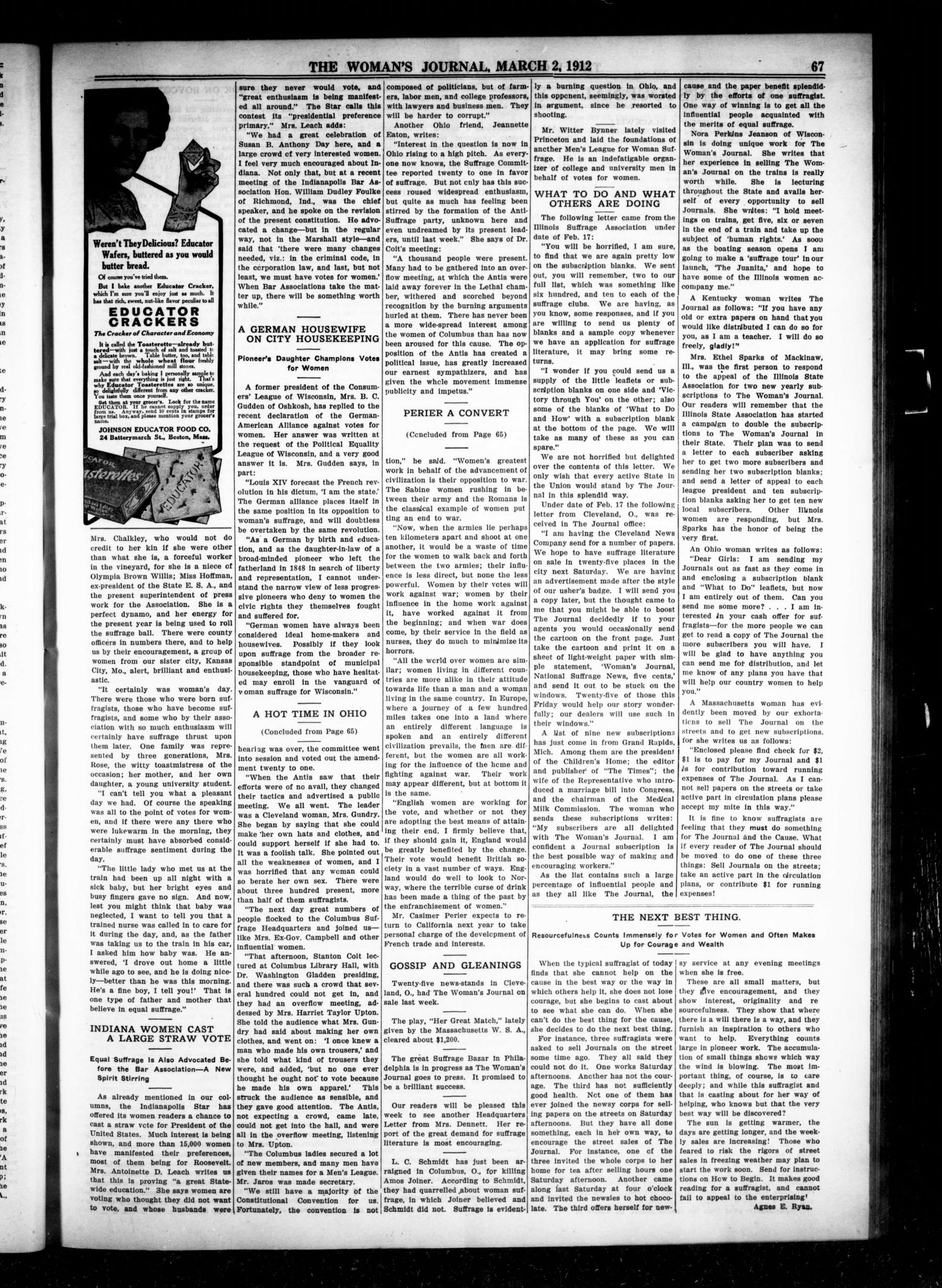 Page 3 of The Woman's Journal, vol. 43, no. 9, March 2, 1912, p. 67