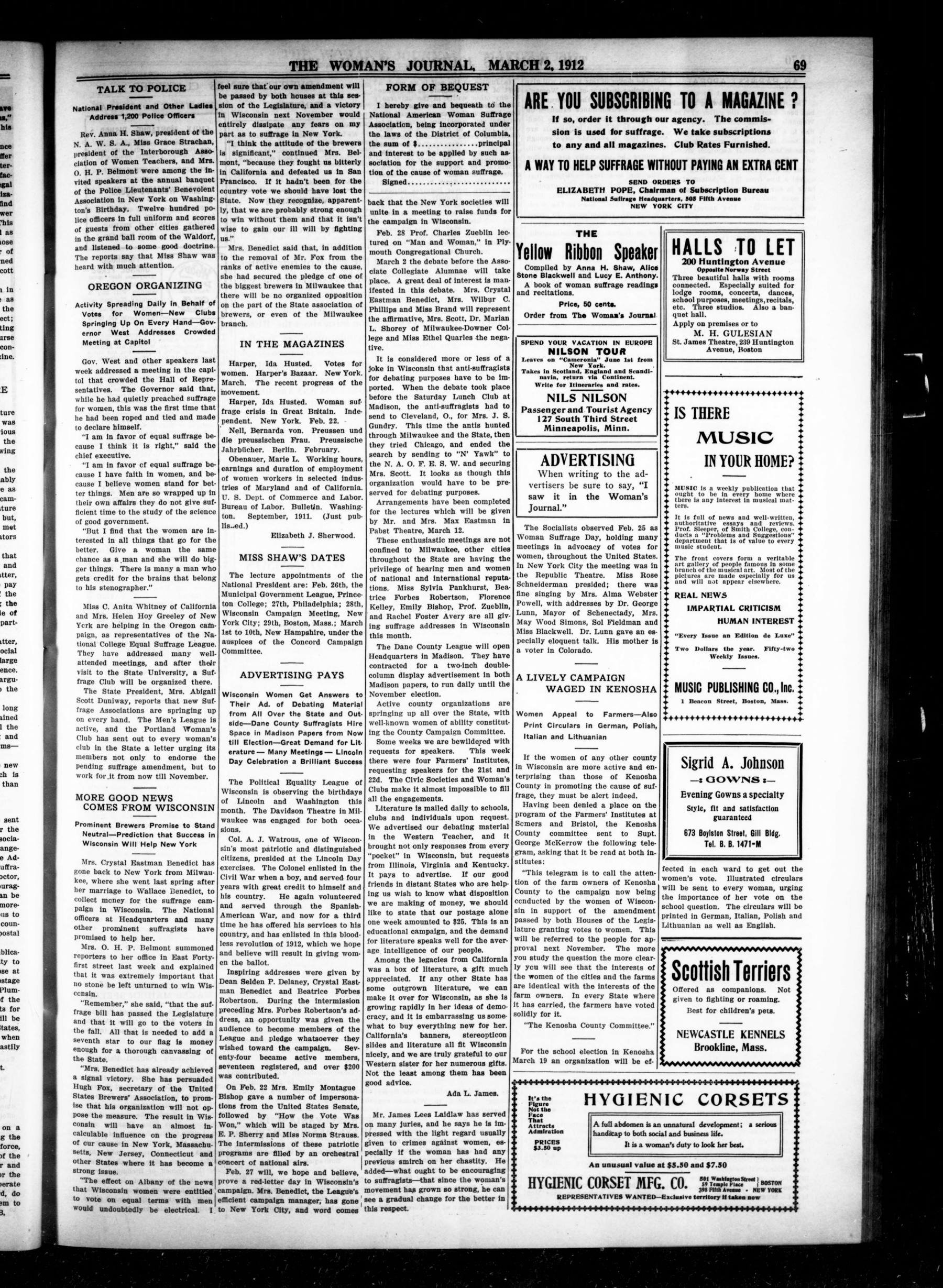 Page 5 of The Woman's Journal, vol. 43, no. 9, March 2, 1912, p. 69